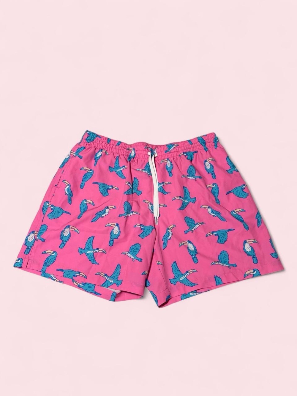 chubbies Pink Swim Trunks with Blue Toucan Print
